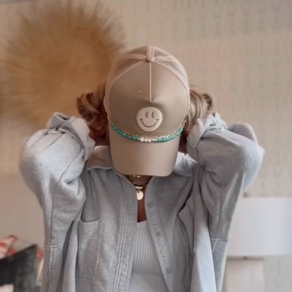 Custom Smiley Trucker Hat with Handmade Turquoise Hat Chain - Picture 6 of 8